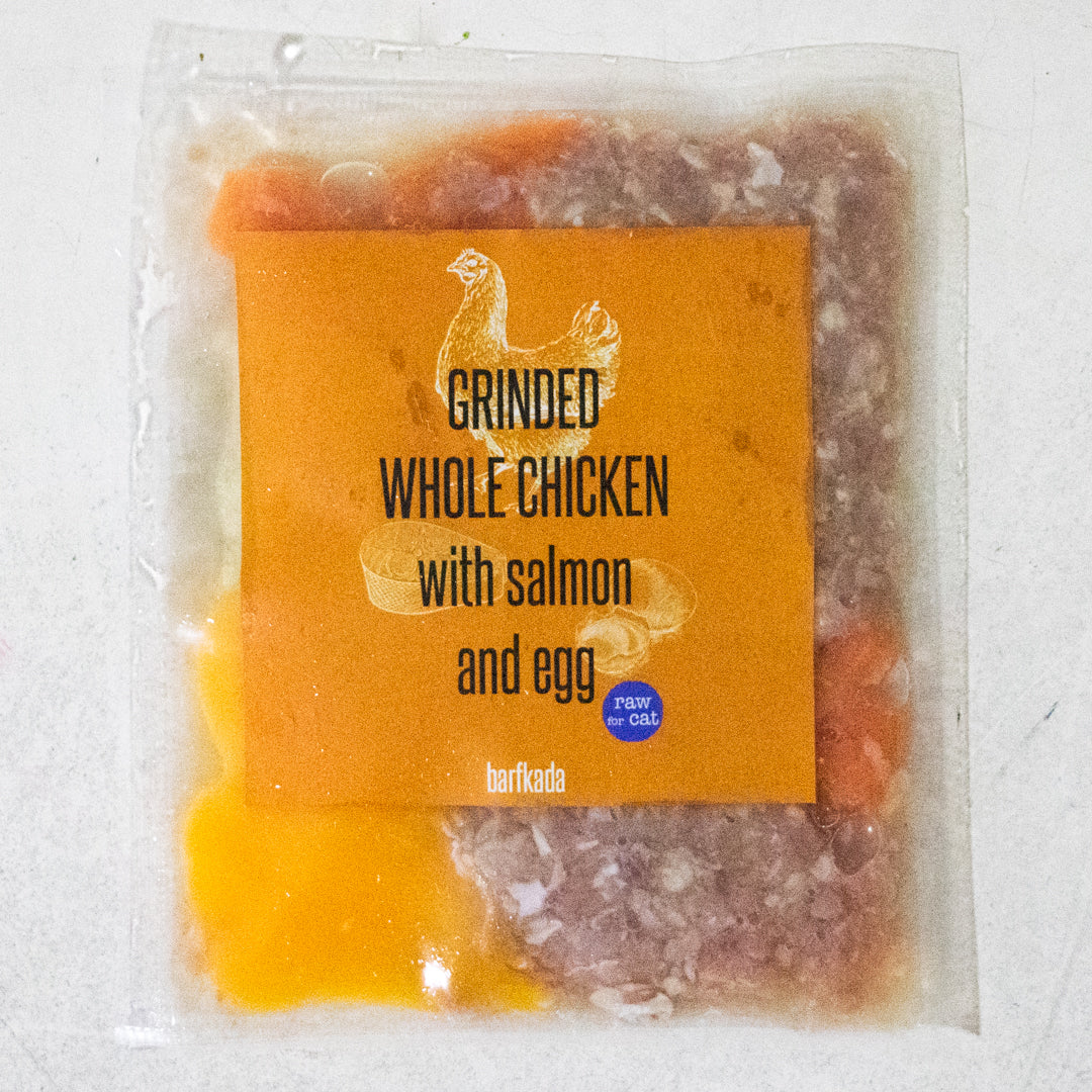Grinded whole chicken with salmon and egg